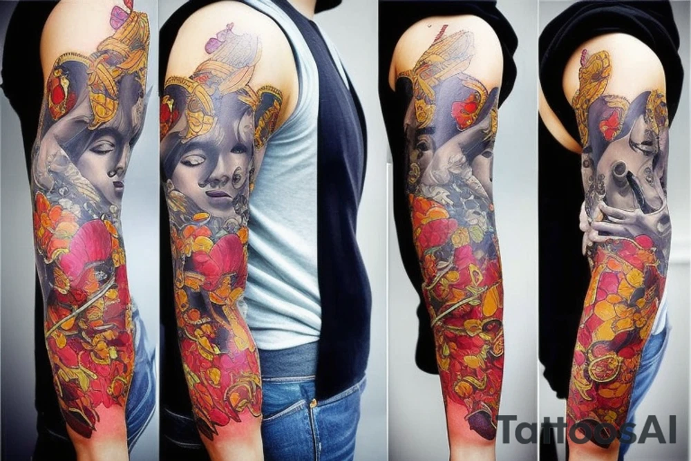 full arm tatoo full color realistic tattoo idea
