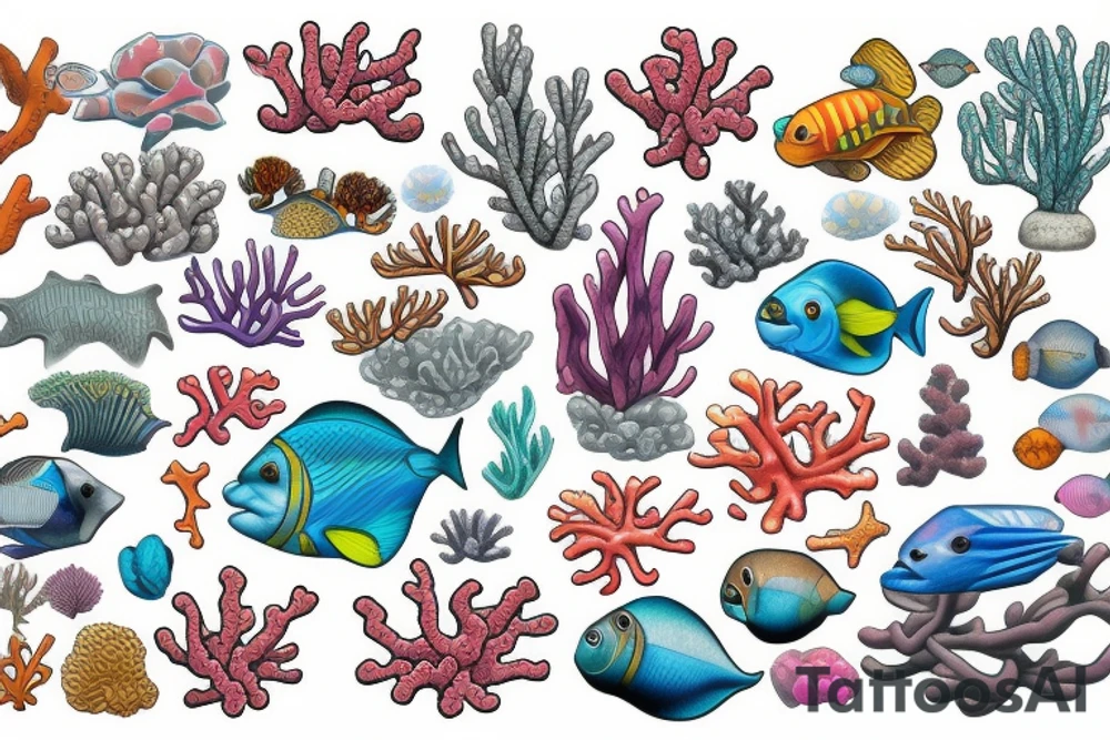 full color realistic coral reef tattoo idea