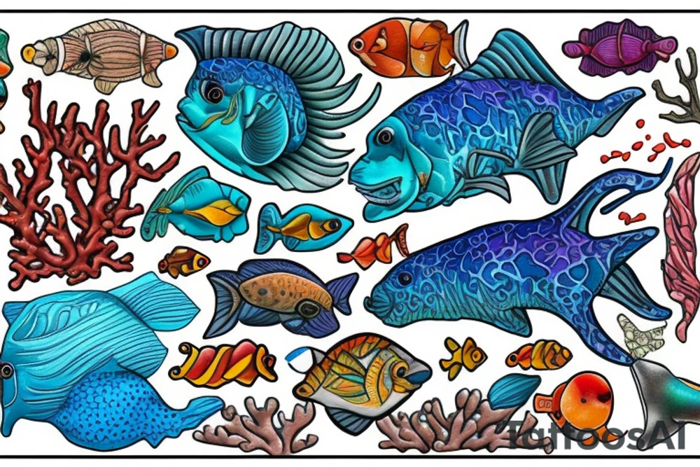 full color realistic coral reef tattoo idea
