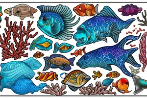 full color realistic coral reef tattoo idea