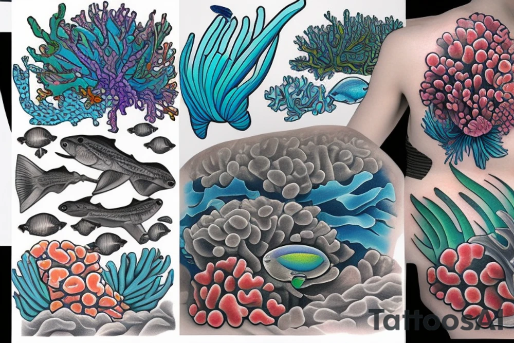 full color realistic coral reef tattoo idea