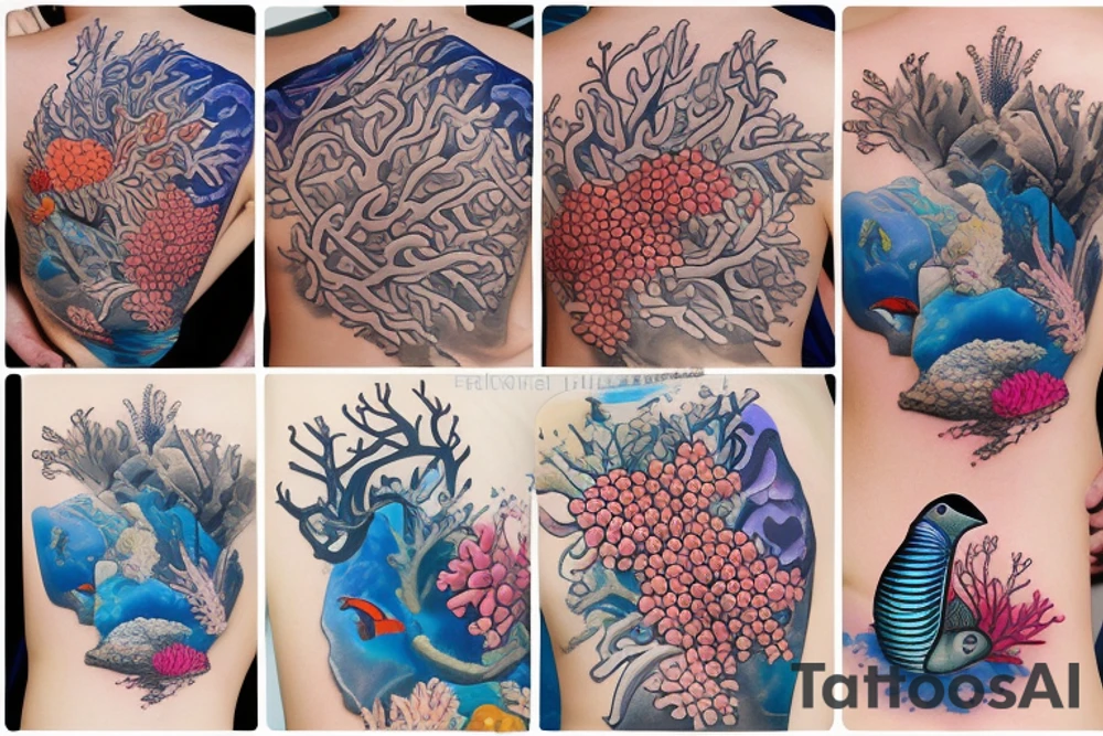full color realistic coral reef tattoo idea