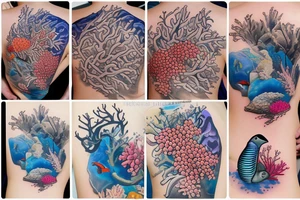 full color realistic coral reef tattoo idea