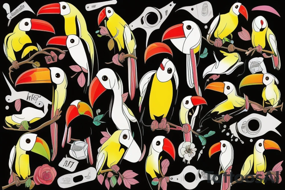 full color realistic toucan open mouth tattoo idea