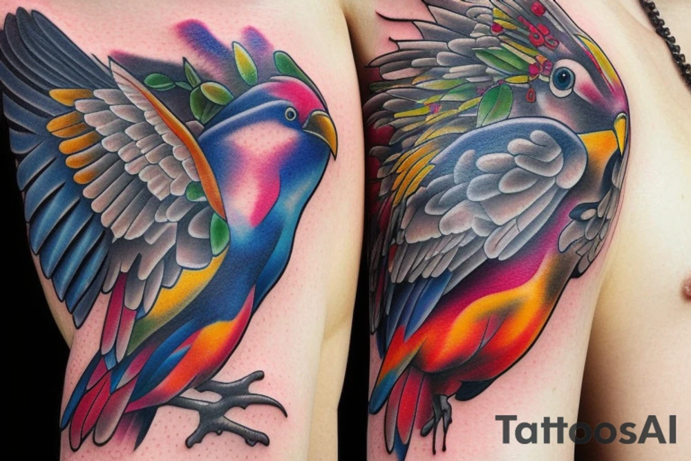 full color realistic birds tattoo idea