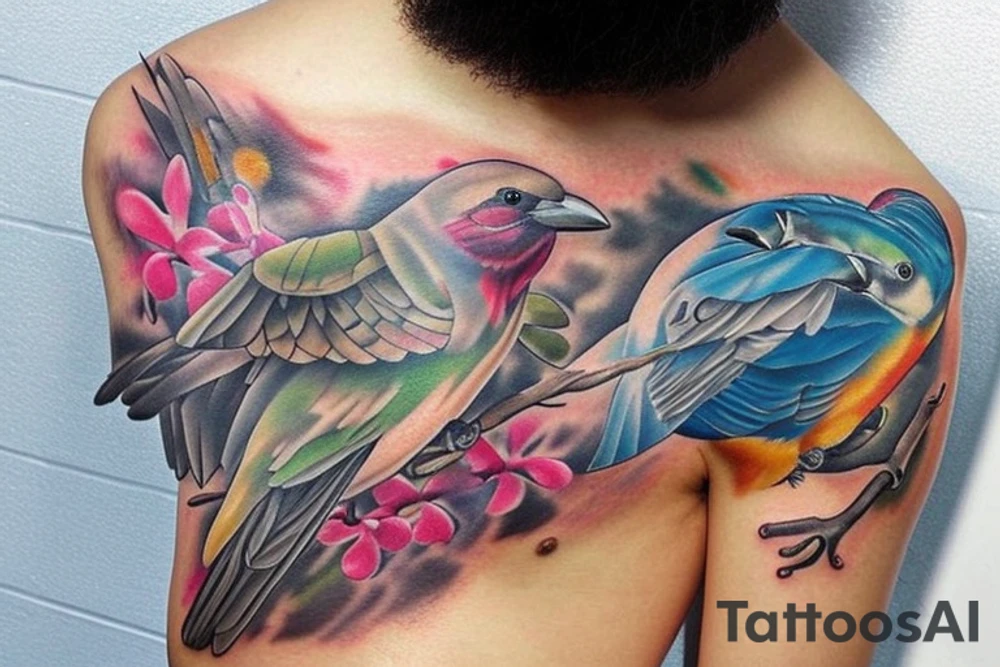 full color realistic birds tattoo idea