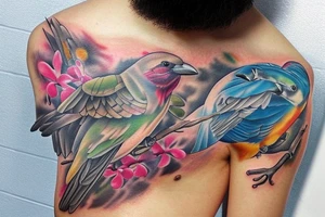 full color realistic birds tattoo idea