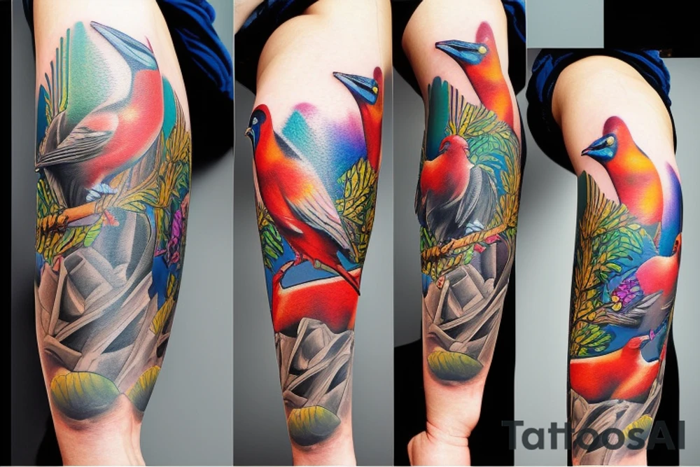 full color realistic birds tattoo idea