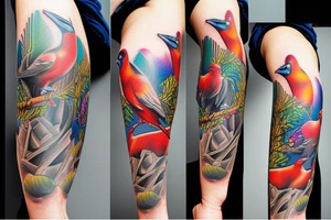full color realistic birds tattoo idea