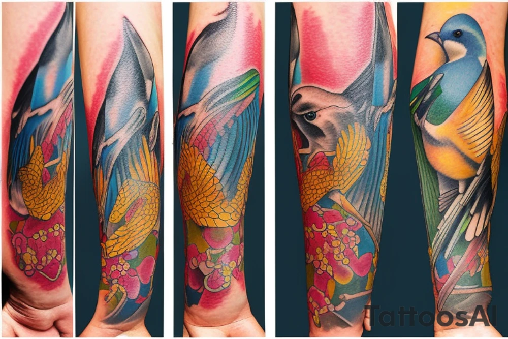 full color realistic birds tattoo idea