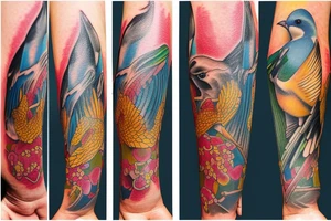 full color realistic birds tattoo idea