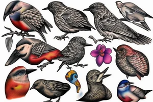 full color realistic birds tattoo idea