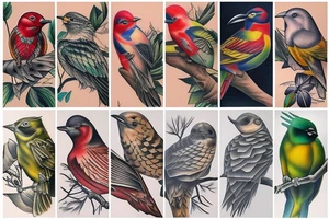 full color realistic wild birds tattoo idea