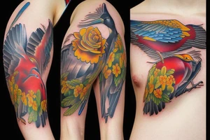 full color realistic wild birds tattoo idea