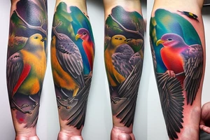 full color realistic wild birds tattoo idea
