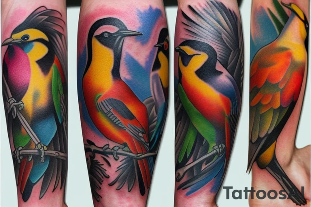 full color realistic wild birds tattoo idea