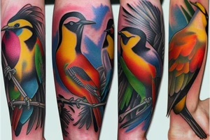 full color realistic wild birds tattoo idea