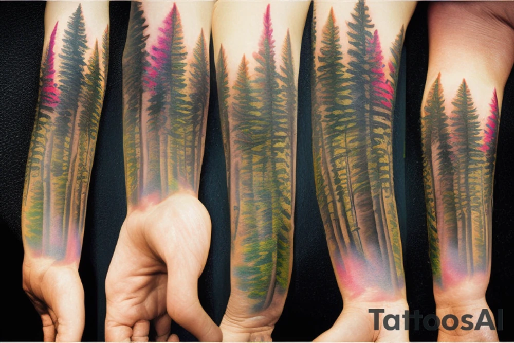 full color realistic forest tattoo idea
