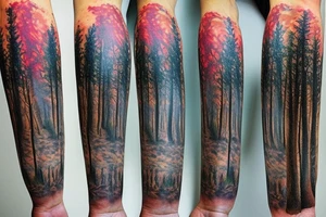full color realistic forest tattoo idea