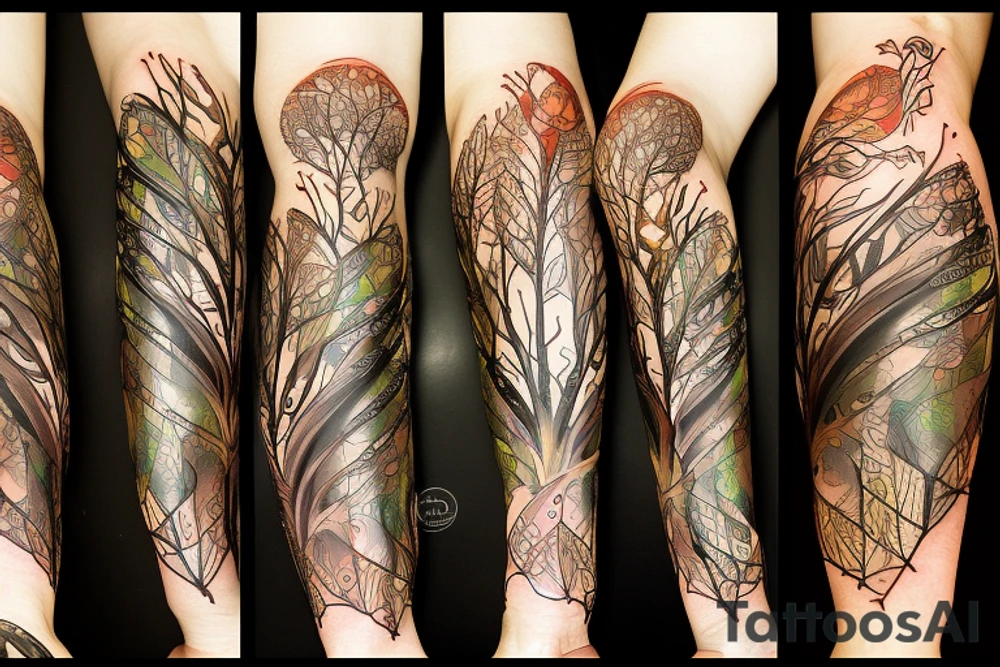 full color forest tattoo idea