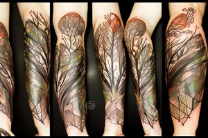 full color forest tattoo idea