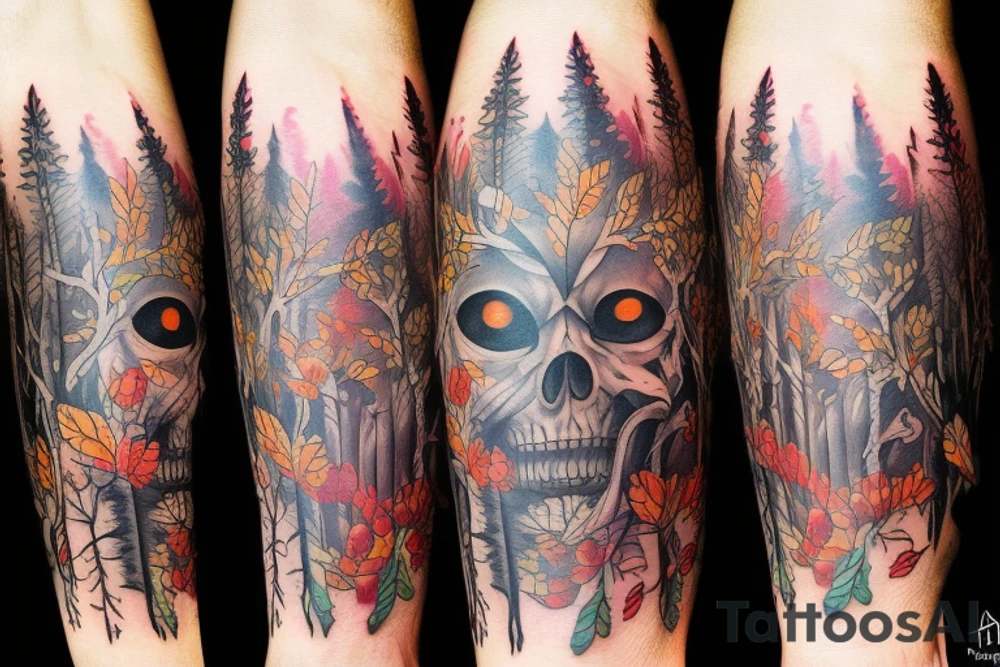 full color forest tattoo idea