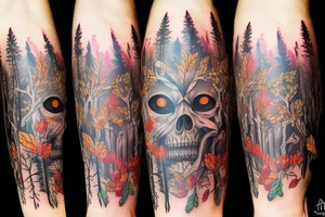 full color forest tattoo idea