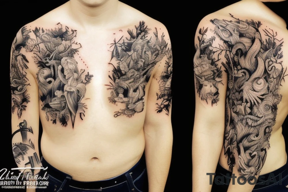 full color forest tattoo idea