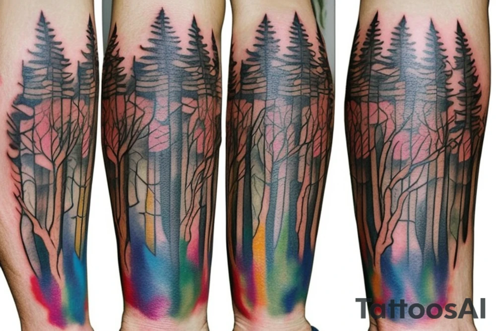 full color forest tattoo idea