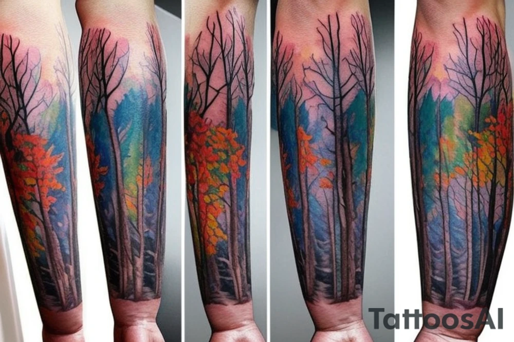 full color forest tattoo idea