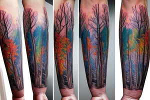 full color forest tattoo idea