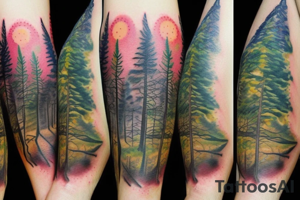 full color forest tattoo idea