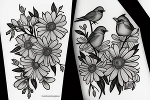 Robin and cardinal with daisies tattoo idea