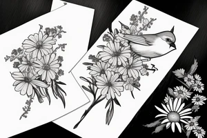 Robin and cardinal with daisies tattoo idea