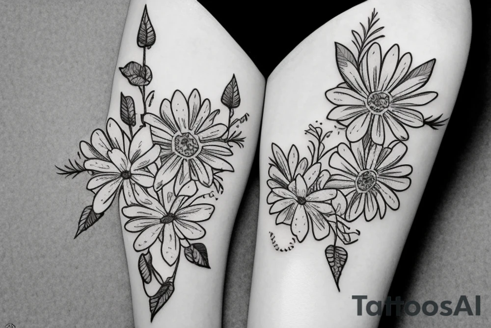 Robin and cardinal with daisies tattoo idea