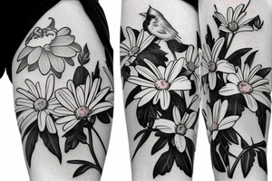 Robin and cardinal with daisies tattoo idea