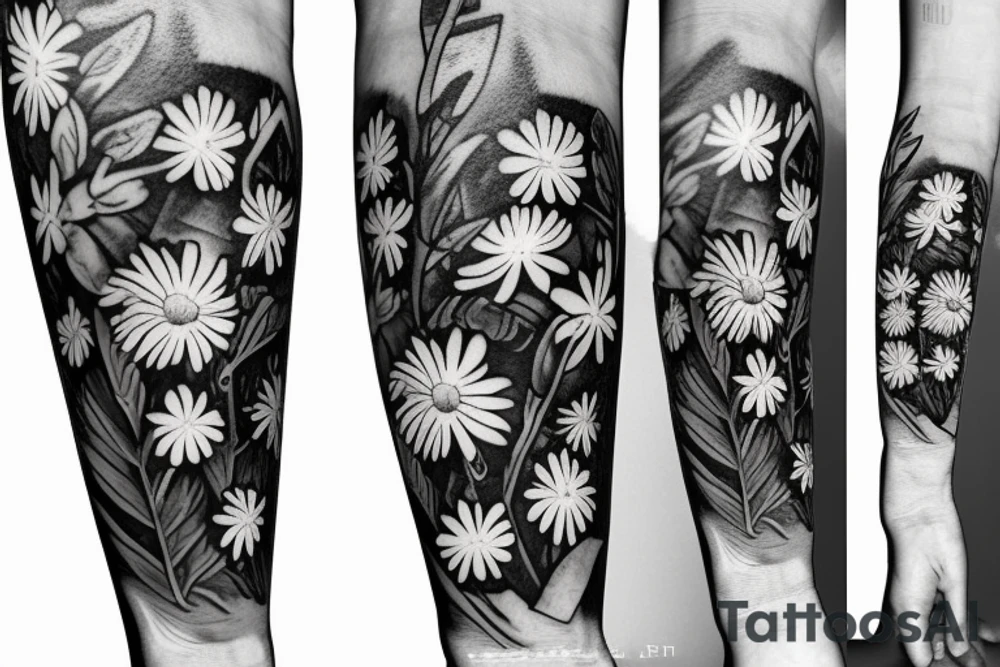 Robin and cardinal with daisies tattoo idea