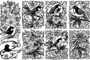 Robin and cardinal with daisies tattoo idea