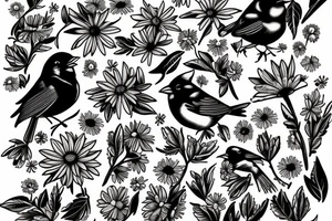 Robin and cardinal with daisies tattoo idea