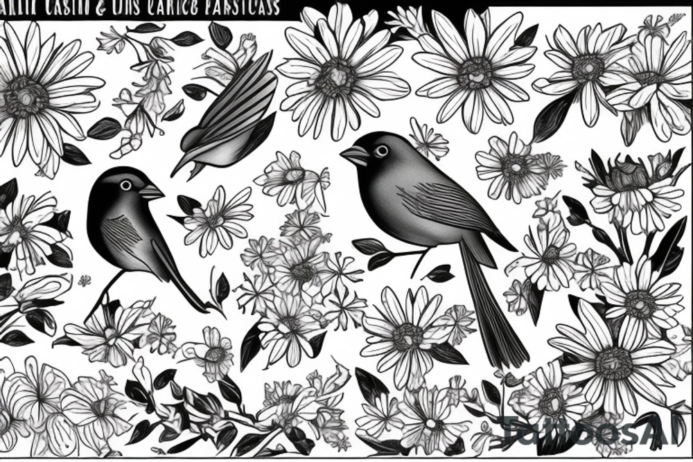 Robin and cardinal with daisies tattoo idea