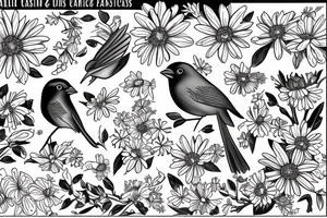 Robin and cardinal with daisies tattoo idea
