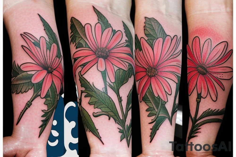 Robin and cardinal with daisies tattoo idea