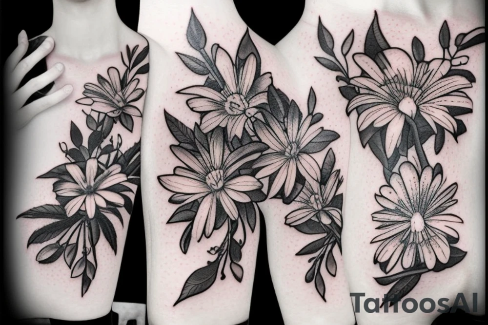 Robin and cardinal with daisies tattoo idea