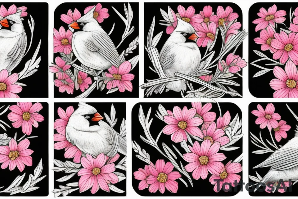 Cardinal and Robin with daisies tattoo idea
