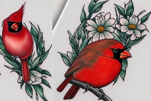 Cardinal and Robin with daisies tattoo idea