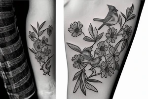 Cardinal and Robin with daisies tattoo idea