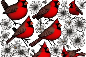 Cardinal and Robin with daisies tattoo idea