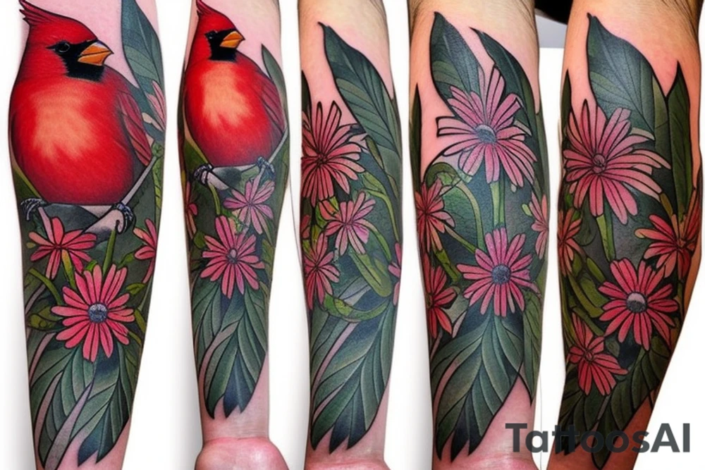 Cardinal and Robin with daisies tattoo idea