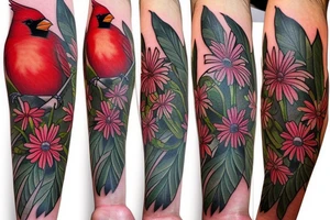 Cardinal and Robin with daisies tattoo idea