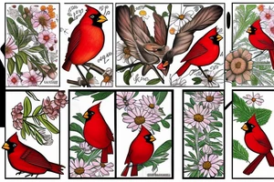 Cardinal and Robin with daisies tattoo idea